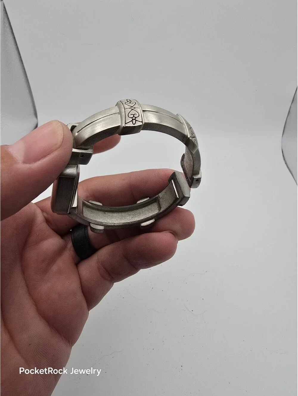 Vintage Silver Tone Square Face Wristwatch with Decorative Band